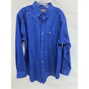 Ariat Mens Shirt L Solid Twill Blue Long Sleeve Western Rugged Comfort